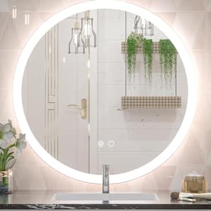 32 in. W x 32 in. H Modern Round Frameless Anti-Fog Wall Mount LED Bathroom Vanity Mirror with 3 Colors Dimmable Lights
