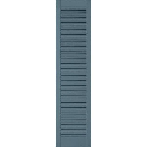 Ekena Millwork 12 in. x 74 in. Lifetime Vinyl Custom Straight Top All Open Louvered Shutters Pair Wedgewood Blue