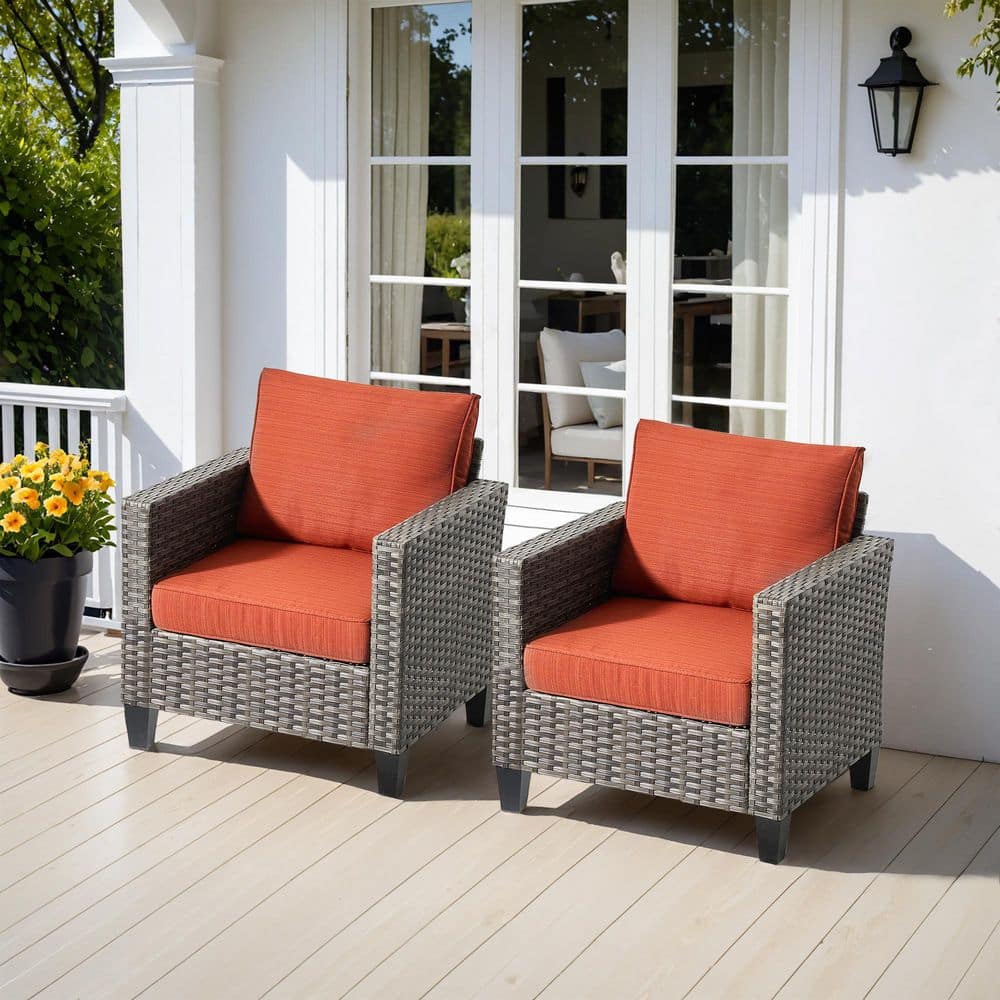 New Vultros Gray 2-Piece Wicker Patio Conversation Set with Orange Red Cushions price history on PriceWatchPro