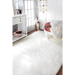 Cloud Faux Sheepskin Plush Shag Ivory Doormat 3 ft. x 5 ft. Area Rug