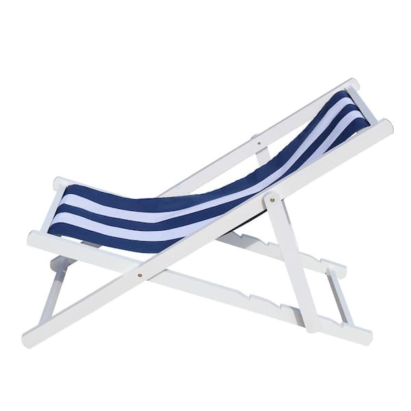 Mondawe Modern Simple 34 6 In H Foldable Sling Chair Wood Outdoor Lounge Chair Beach Chair With Blue Stripe Broad Jy 647 The Home Depot
