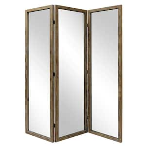 Benjara 70 in. Distressed Brown 3-Panel Mirror Room Divider with