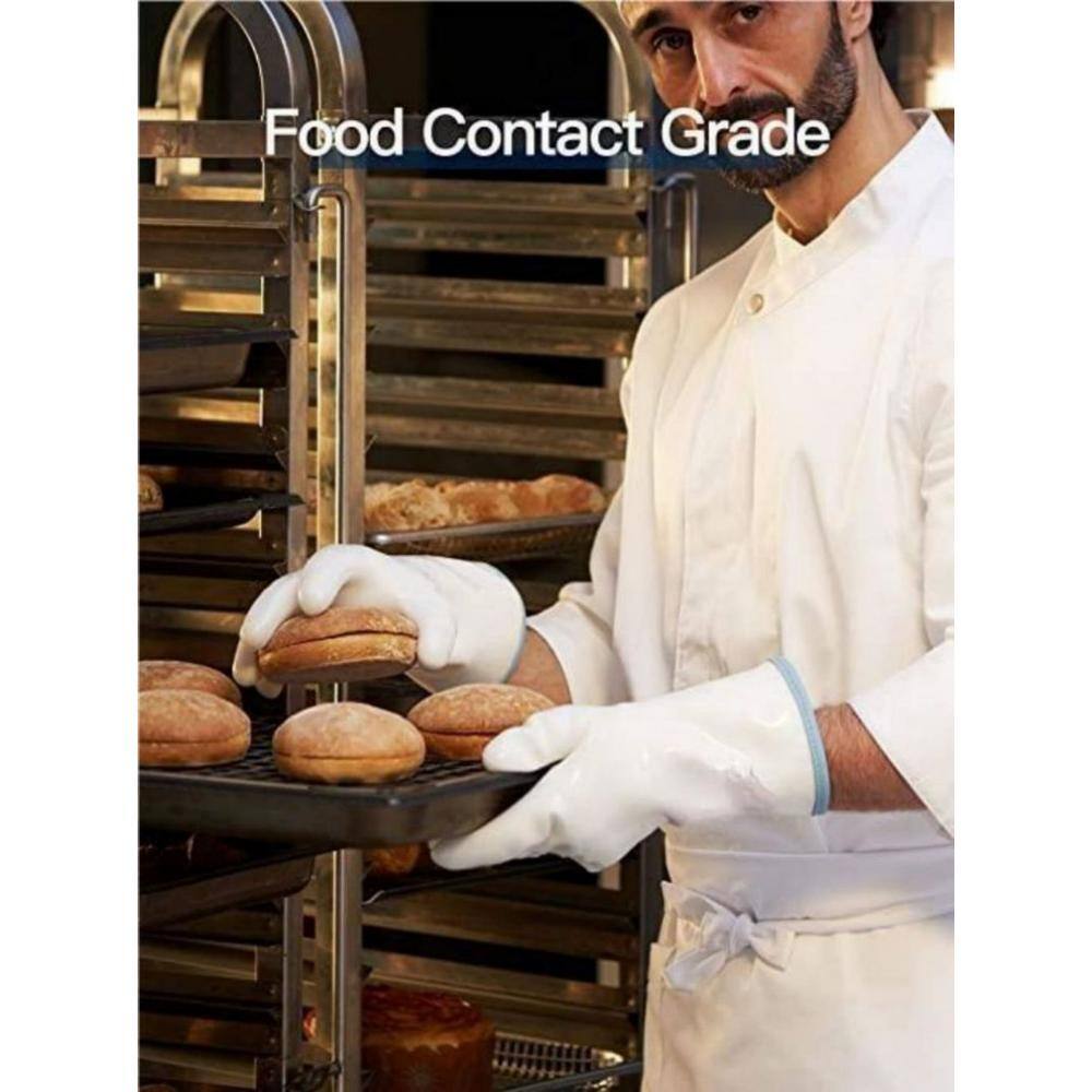 White Liquid Silicone Heat Resistant Oven Mitts, 12.2 inches