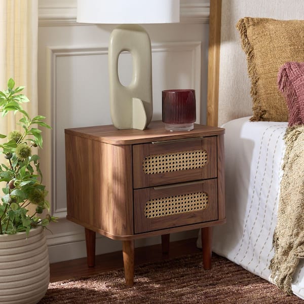 Brey Walnut/Brass 2-Drawer Nightstand