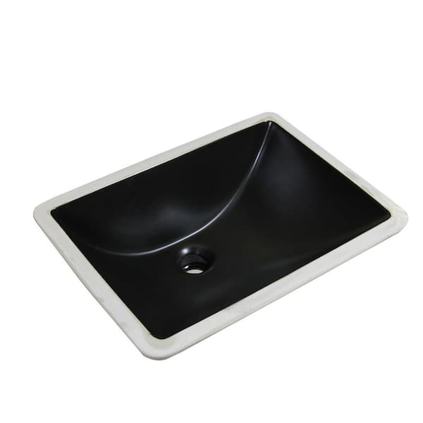 18 in. Undermount Rectangular Bathroom Sink in Matte Black Porcelain