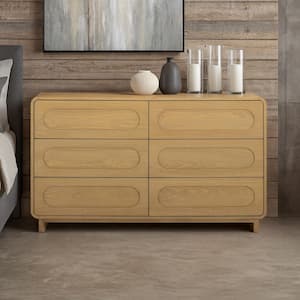baxton studio luminescence black faux leather upholstered dresser Baxton Studio Fella Mid-Century Modern Two-Tone Oak and Grey Wood 6-Drawer Dresser main image 1