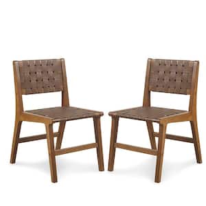 Oslo Brown Faux Leather Woven Dining Chair Set of 2