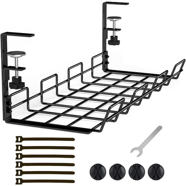 Under Desk Cable Management Tray No Drill Sturdy Metal Organizer Mesh Design for Wire Management Office Home Use Black