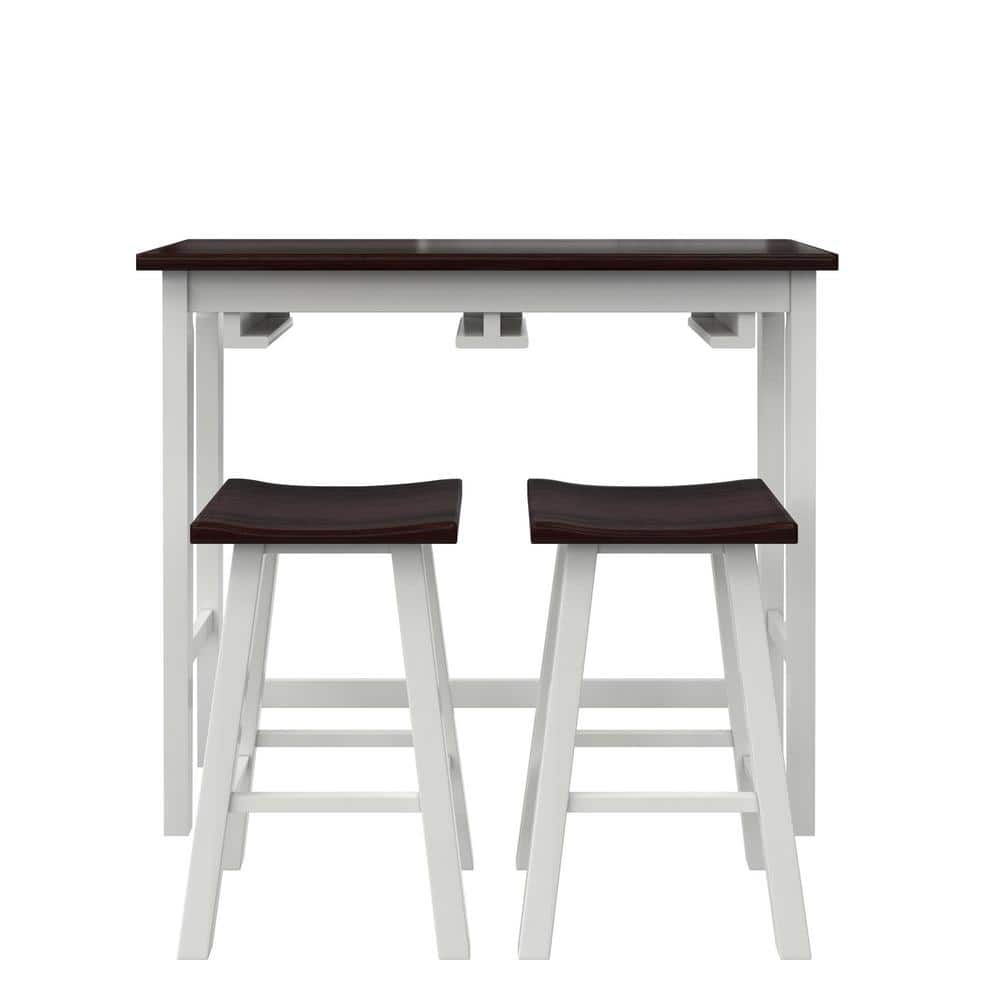 White Acacia Wood 3-Piece Counter Height Pub Dining Set