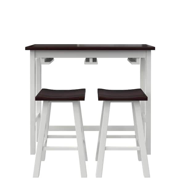 Bryna, White/Brown, Particle Board 42 in. Kitchen Prep Table with 3-Stools