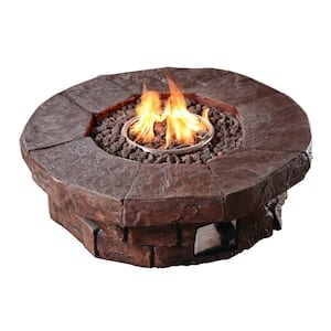 37.01 in. x 37.01 in. Round Stone Look Outdoor Propane Gas Fire Pit