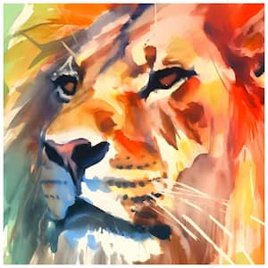 "Regal Strength I" Lion Free Floating Reverse Unframed Printed Tempered Art Glass Wall Art 38 in. x 38 in.