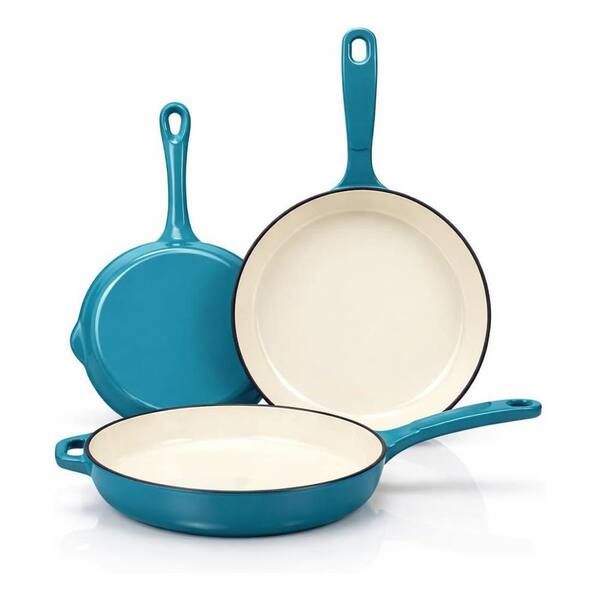 7-Piece Enameled Cast Iron Cream White Cookware Set Ceramic Coated Oven Safe Gas Induction Compatible