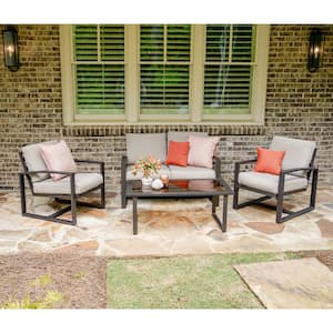 Jasper 4-Piece Aluminum Patio Conversation Set with Sunbrella Cast Ash Cushions