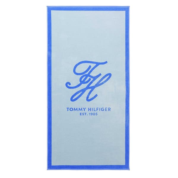 Colorblock Monogram 1-Piece Marine Blue/True Blue Cotton Velour 36 W x 68 L Beach Towel Set