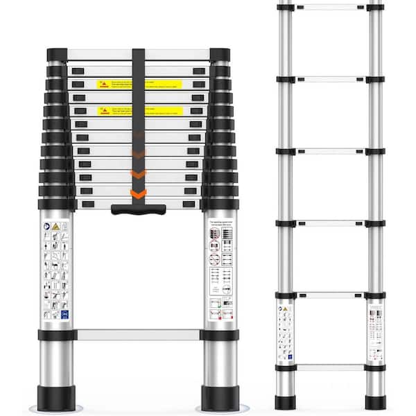 Telescoping Ladder 12.5 FT Extension All-Aluminum Collapsible Ladder 330lbs Capacity Multi-Purpose Black