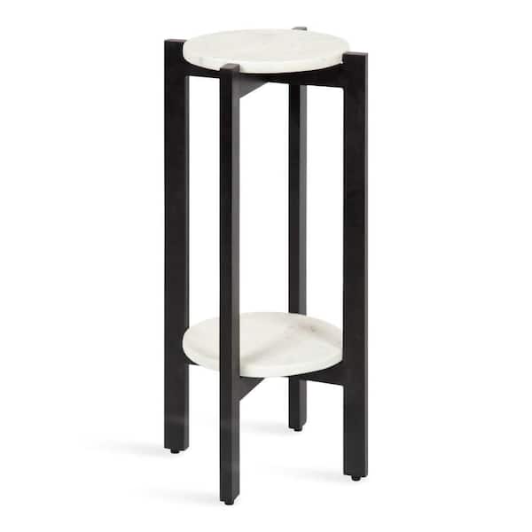 Moxley 12 in. D Black 24.25 in. H Round Marble End Table