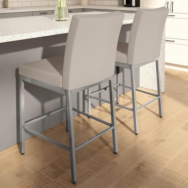 Amisco Perry Plus 26" Cream Faux Leather / Metallic Grey Metal Counter Stool