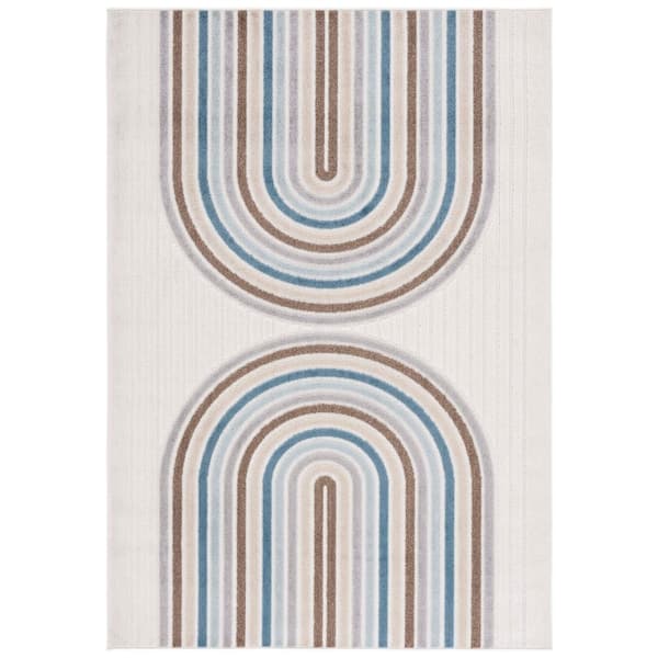 Stella Ivory/Brown Blue 9 ft. x 12 ft. Striped Arches Indoor/Outdoor Area Rug