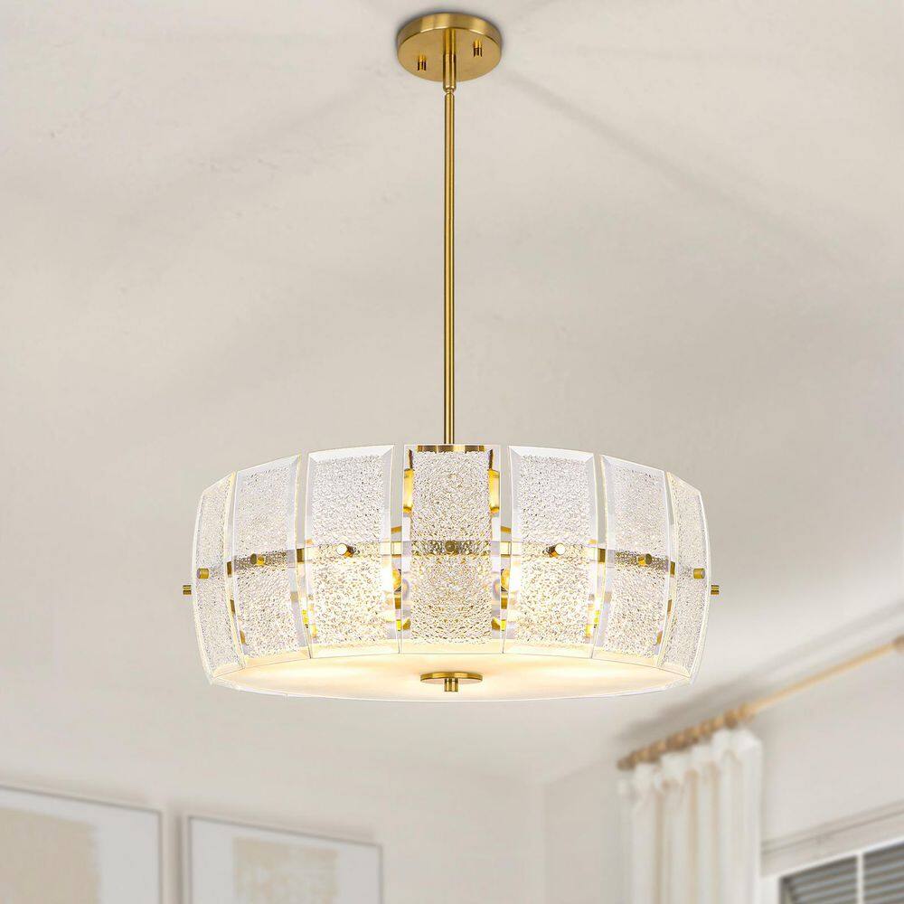 20 in. 5-Light Gold Glass Farmhouse Round Modern Drum Chandeliers for Living Room Hallway Bedroom Foyer price history on PriceWatchPro