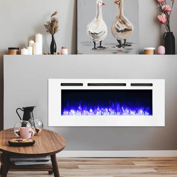 Puraflame 50 In Recessed Wall Mount, Slim Recessed Wall Mounted Electric Fireplace