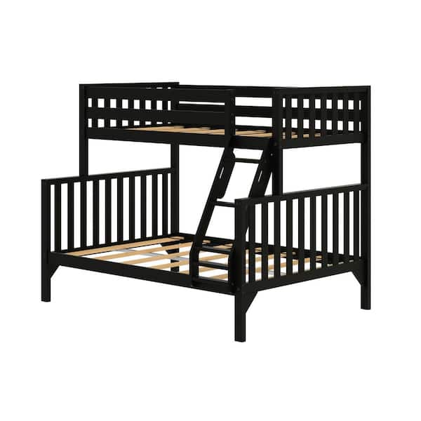 Scandinavian Black Twin Over Full Bunk Bed with Ladder