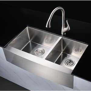 ELYSIAN Series Farmhouse Stainless Steel 36 in. 0-Hole Double Bowl Kitchen Sink