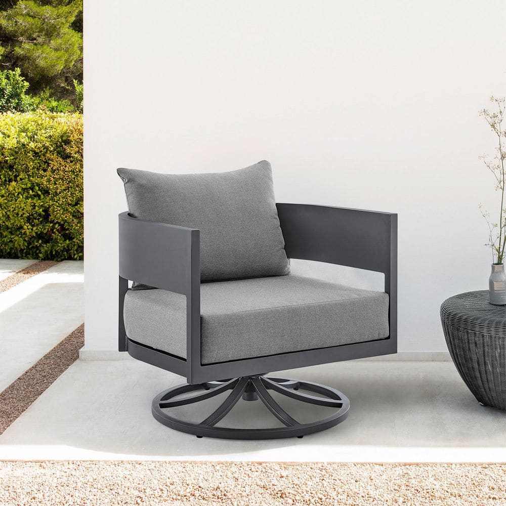Argiope Gray Aluminum Outdoor Swivel Rocking Chair with Cushions