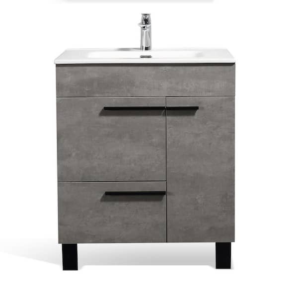 JimsMaison 28 in. W x 18 in. D x 34 in. H Freestanding Bath Vanity Set in Grey with White Ceramic Top