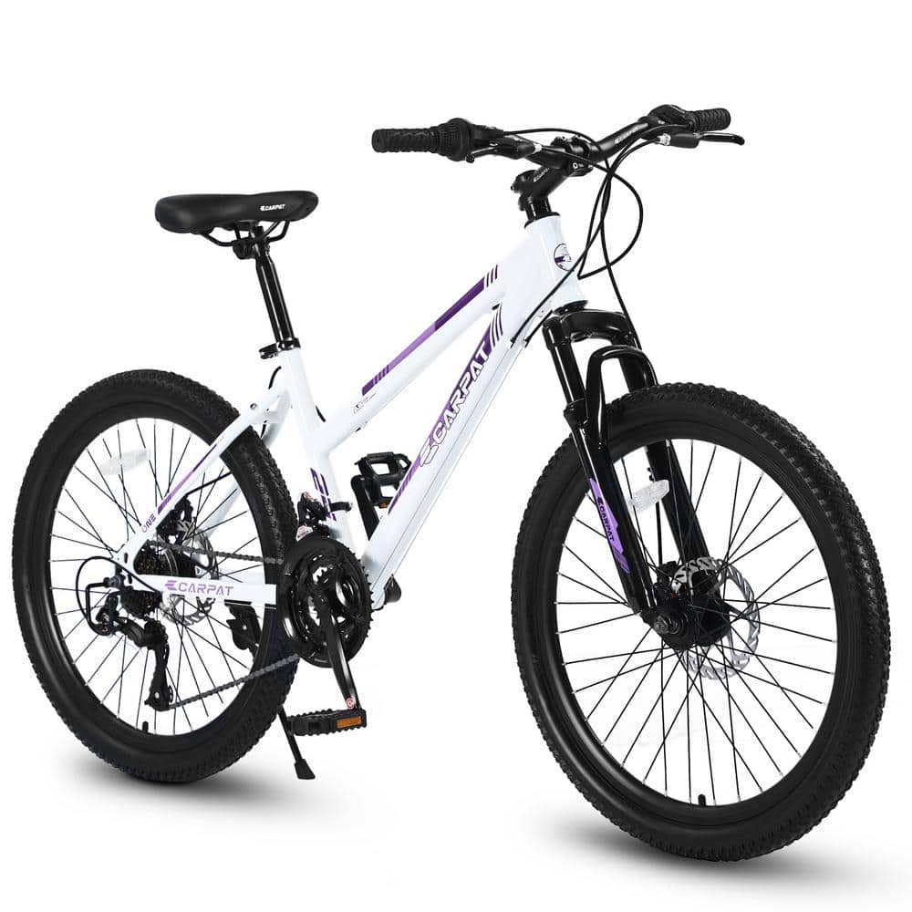 24 in. White Girls and Boys Shimano 21-Speed Mountain Bike with Dual Disc B