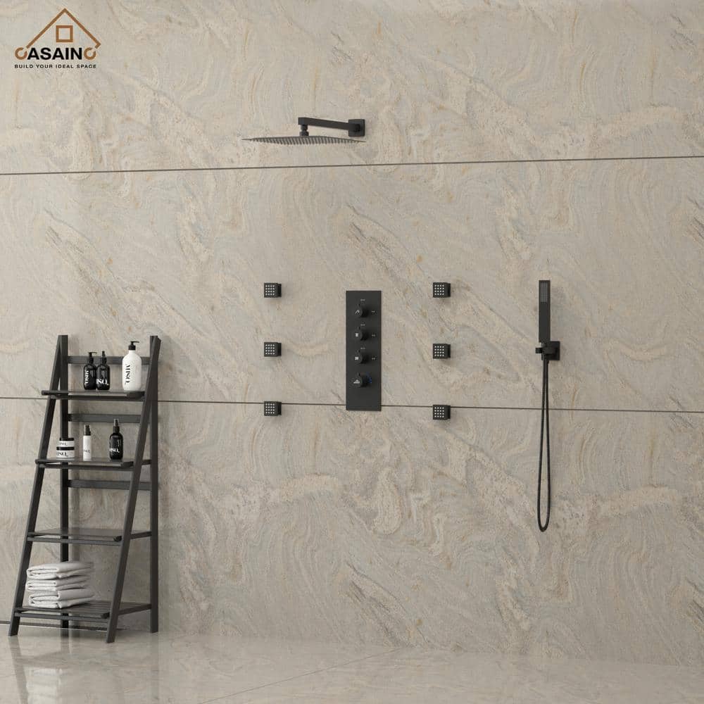 Matte Black Wall Mounted Rainfall Shower System with Solid Brass Handheld