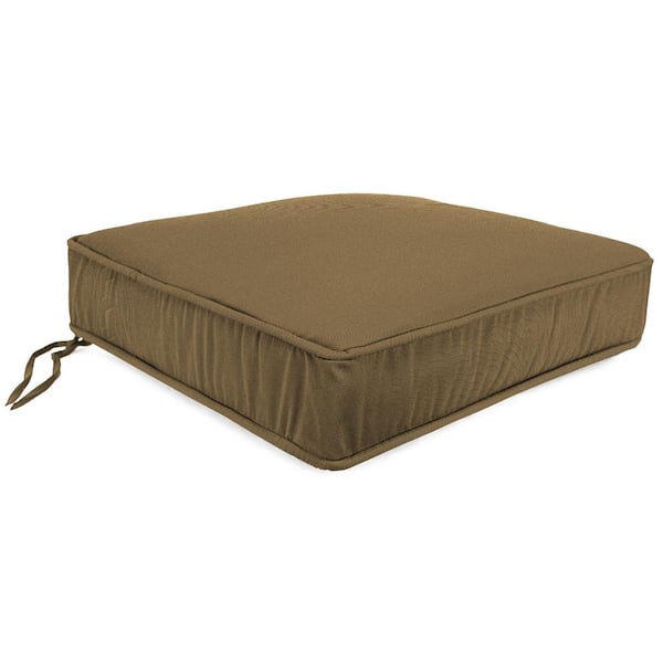 Jordan Manufacturing Sunbrella 22.5 in. x21.5 in.Spectrum Caribou Brown Solid Rectangular Boxed Edge Outdoor Deep Seat Cushion with Ties&Welt