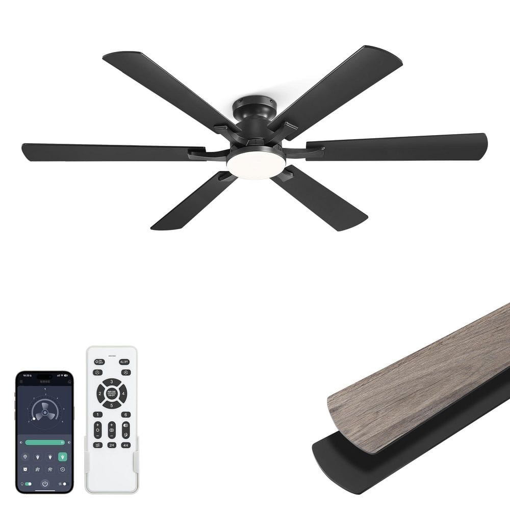 60 in. Black in.door/Outdoor Ceiling Fan with LED Lights Remote/APP Standard Flush Mount Reversible DC Motor for Bedroom price history on PriceWatchPro