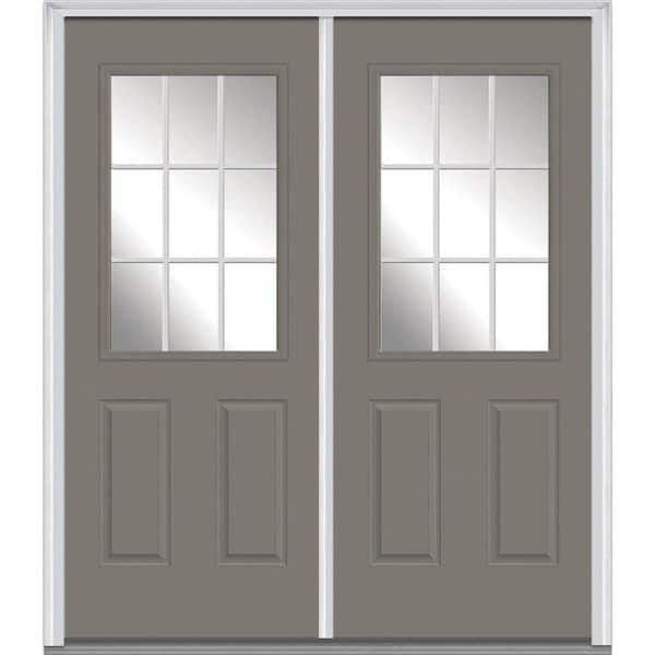Milliken Millwork 66 in. x 81.75 in. Classic Clear Glass GBG 1/2 Lite 2 Panel Painted Majestic Steel Exterior Double Door