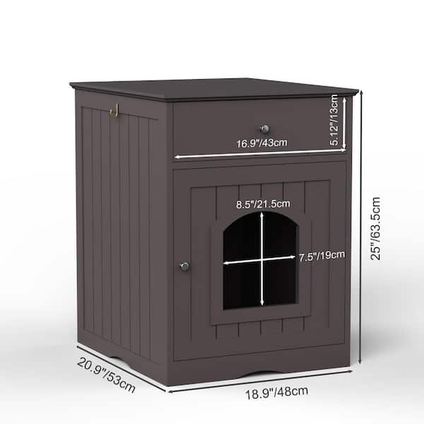 Wooden Pet House Cat Litter Box Enclosure with Drawer, Side Table