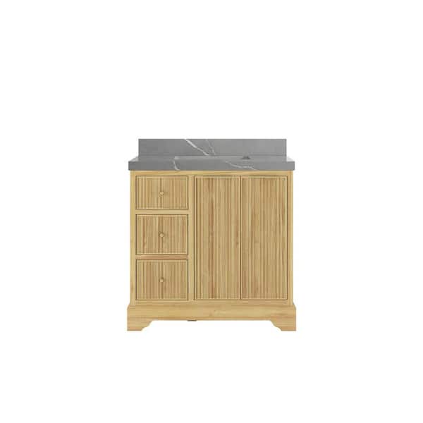 Willow Collections Austin Teak 36 in. W x 22 in. D x 36 in. H Single Sink Bath Vanity Center in Light Teak with 2 in. Piatra Quartz Top