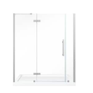 Tampa 60 in. L x 34 in. W x 75 in. H Alcove Shower Kit w/ Pivot Frameless Shower Door in Satin Nickel and Shower Pan