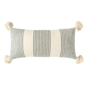 Grey Striped Cotton and Chenille 27 in. x 14 in. Throw Pillow