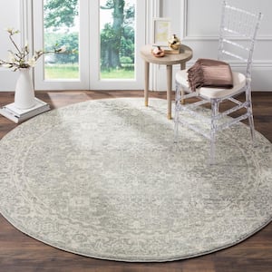 Evoke Silver/Ivory 9 ft. x 9 ft. Round Floral Speckles Distressed Area Rug