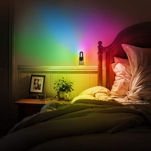 1-Light Rainbow RGB Oval Plug-In Integrated LED Night Light with Dusk to Dawn Sensor Night Lights for Kids Room (1-Pack)