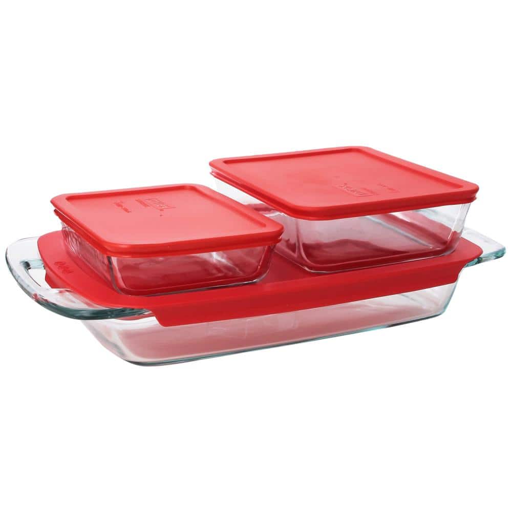 Fjernelse håndtag Snuble Pyrex Bake N Store 6-Piece Glass Bakeware and Storage Set with Red Lids  1090993 - The Home Depot