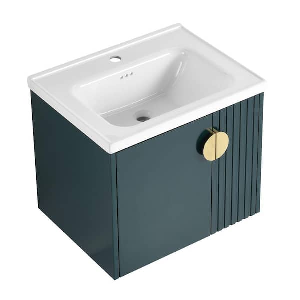 Yunus 23 in. W x 18 in. D x 20 in. H Single Sink Floating Bath Vanity in Green with White Ceramic Top