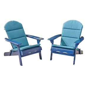 Malibu Navy Blue Folding Wood Adirondack Chairs with Dark Teal Cushions (2-Pack)