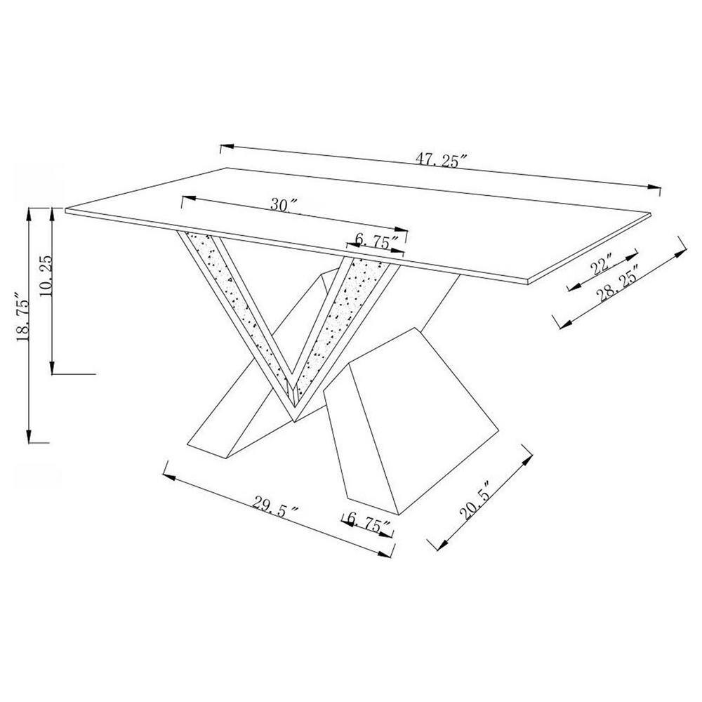Silver Rectangular Glass Top Coffee Table with V-Shaped Base