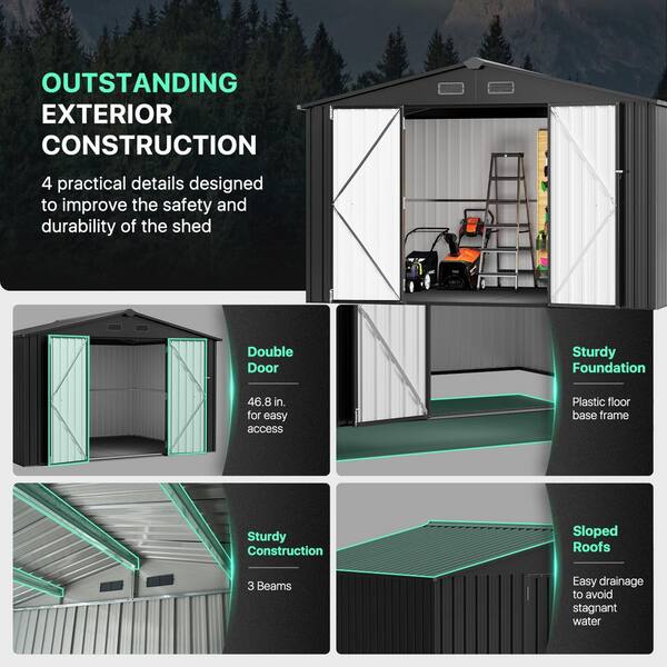 Sizzim Black 10 ft. W x 8 ft. D Metal Storage Shed with