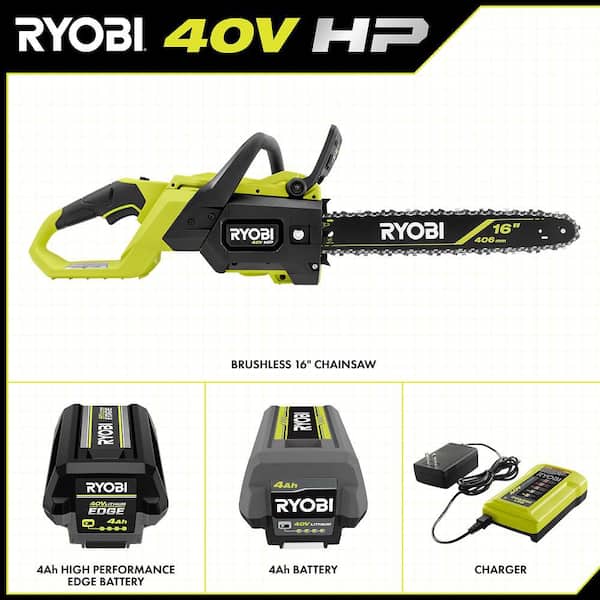 40V HP Brushless 16 in. Battery Chainsaw with 4.0 Ah Battery, 4.0 Ah Lithium-Ion High Performance EDGE Battery & Charger
