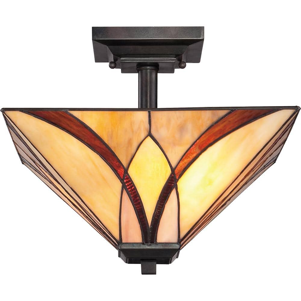 Valiant Bronze 14" Tiffany Glass Semi-Flush Mount Light