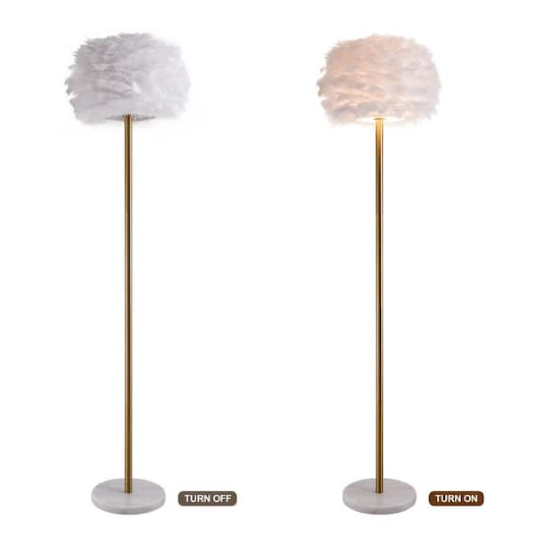 Feather Floor Lamp Fluffy Fairy Arched Fishing Pole, White/Pink -  Dia40cm*H170cm / Dia15.75''x H66.93'' / White