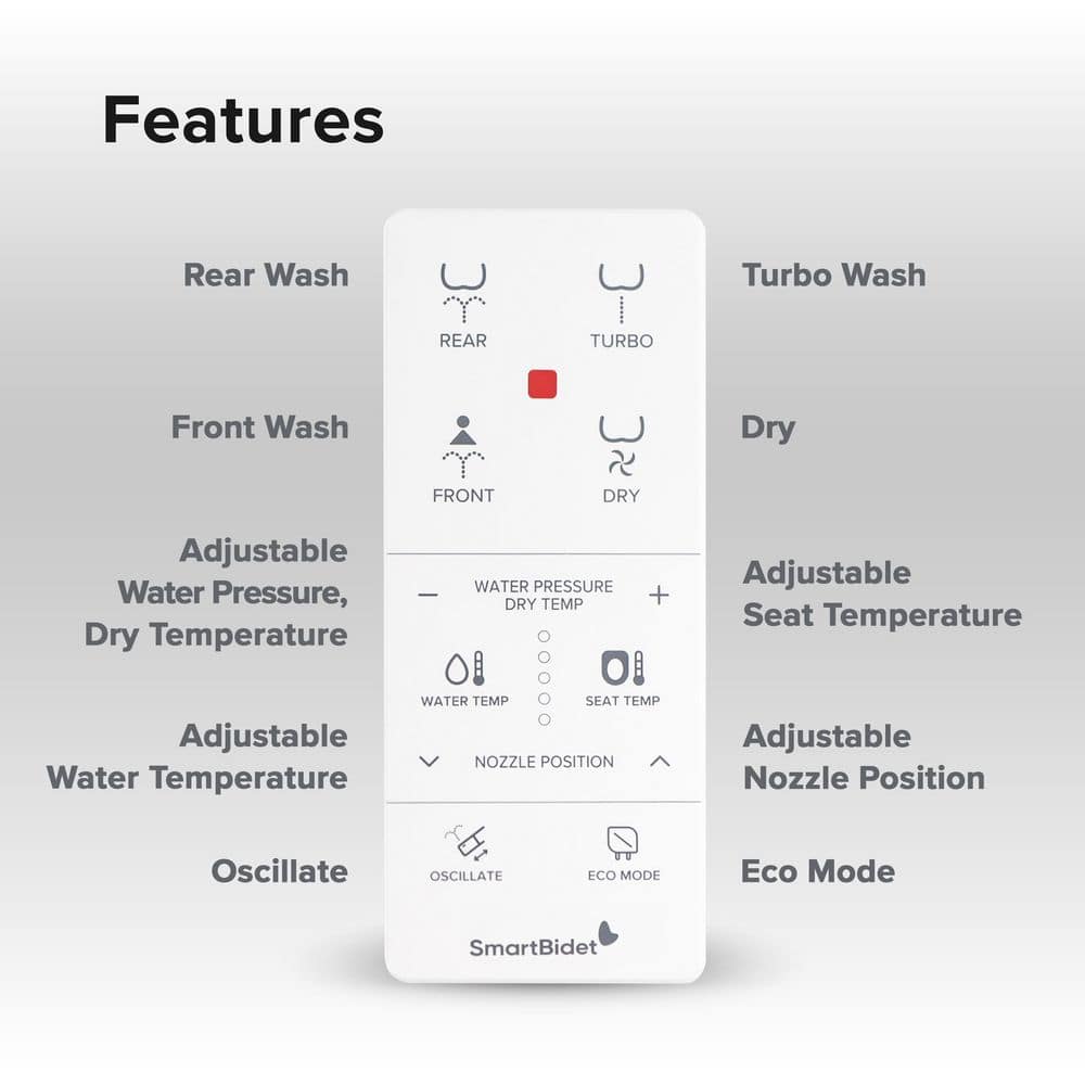 White Polypropylene Heated Electric Bidet Toilet Seat with Remote