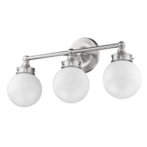 Fairfax 3-Light Satin Nickel Vanity Light with White Globe Shades